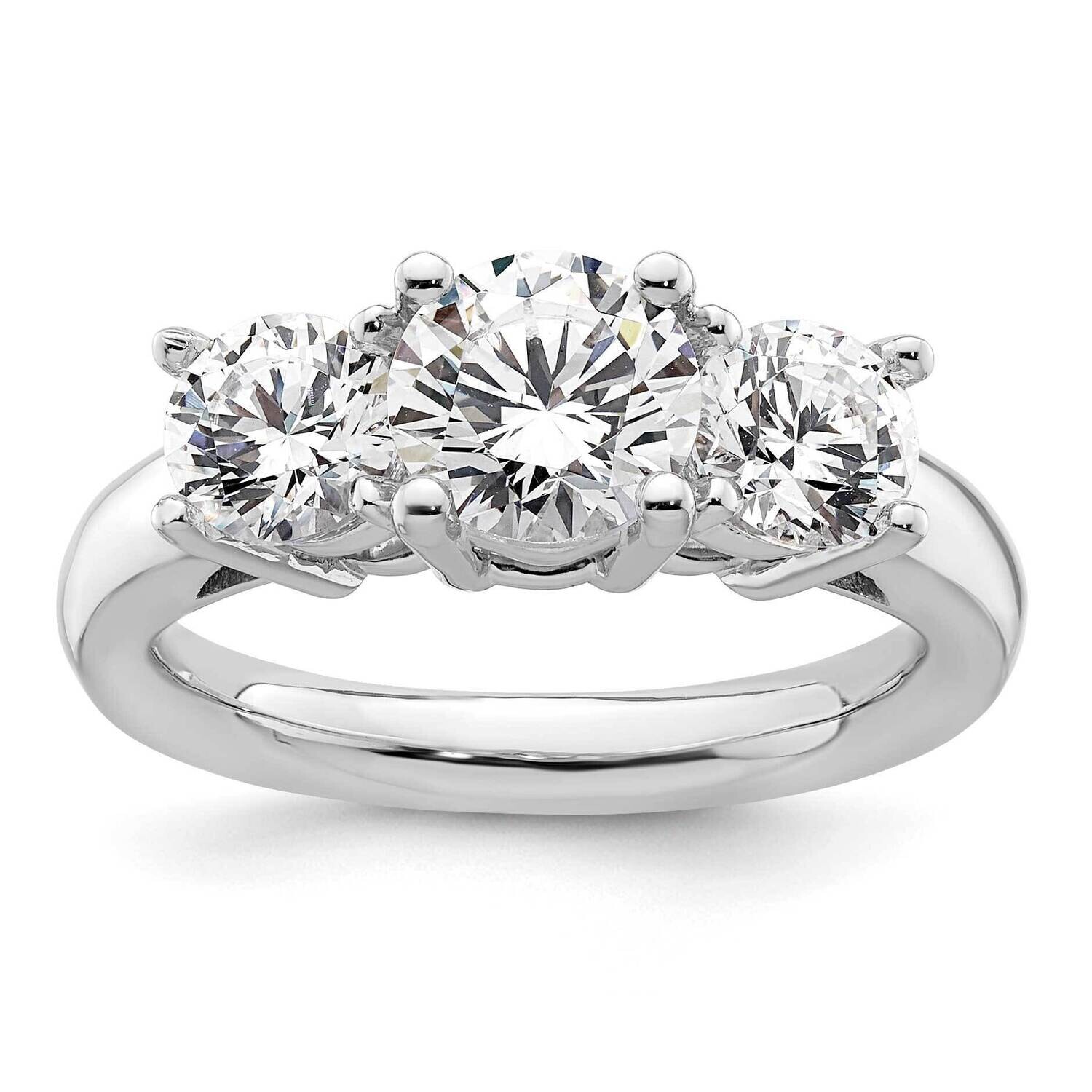 3-Stone Holds 1.25 Carat 7.00mm Round Center 2-5.5mm Round Sides Engagement Ring Mounting 14k White Gold RM2950E-125-CWAA