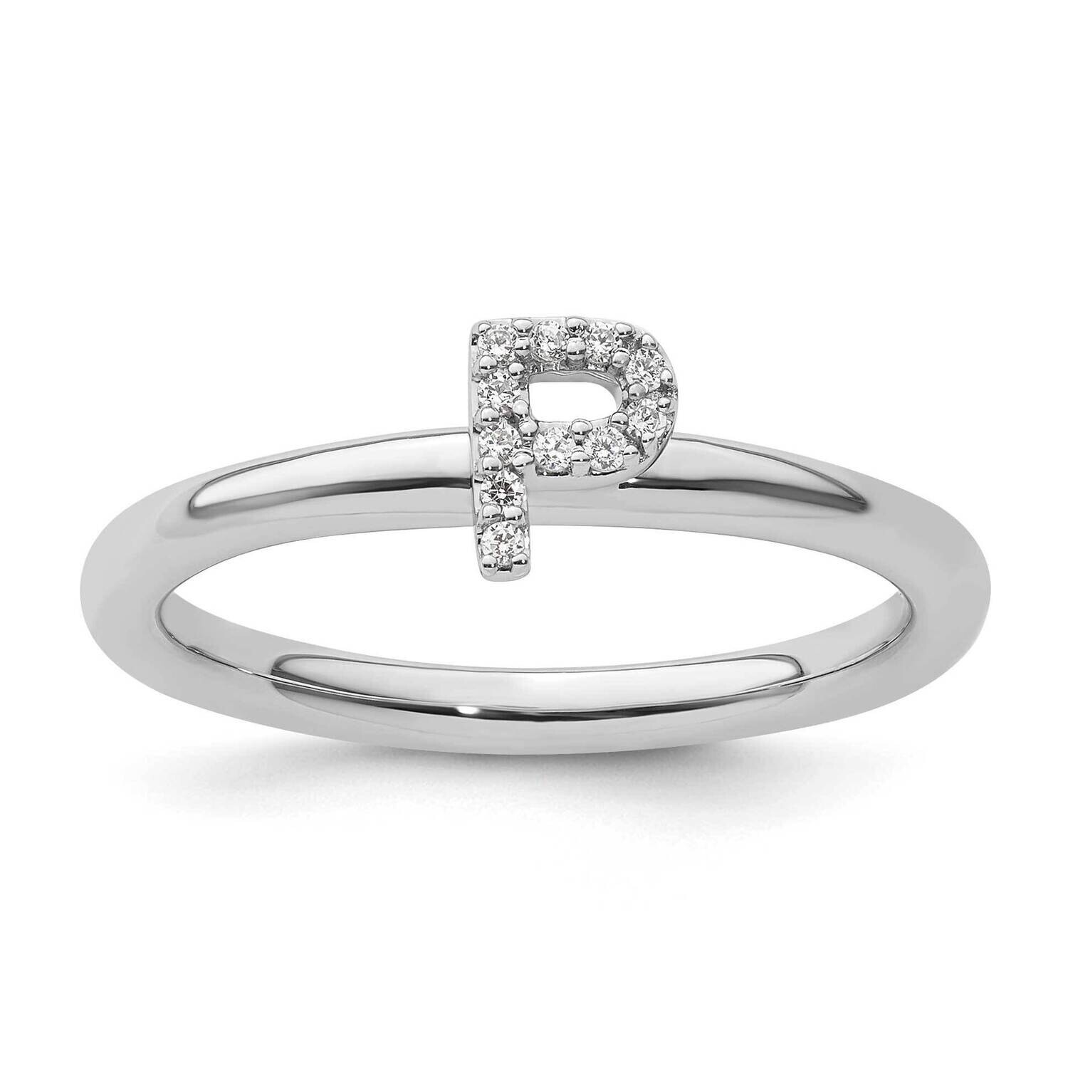 Stackable Diamond Initial P Ring 14k White Gold SK2112PW
