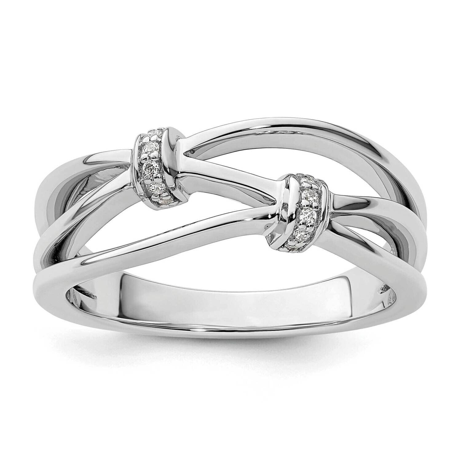 White Ice Diamond Criss Cross Ring Sterling Silver Rhodium-Plated QW500