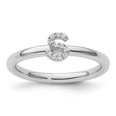 Stackable Diamond Initial S Ring 14k White Gold SK2112SW, MPN: SK2112SW,
