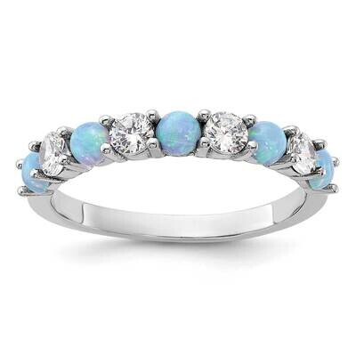 Blue Created Opal CZ Ring Sterling Silver Rhodium-Plated QR7613, MPN: QR7613,
