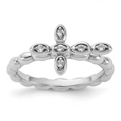 Stackable Expressions Rhodium-Plated White Topaz Cross Ring Sterling Silver QSK2204, MPN: QSK2204, …