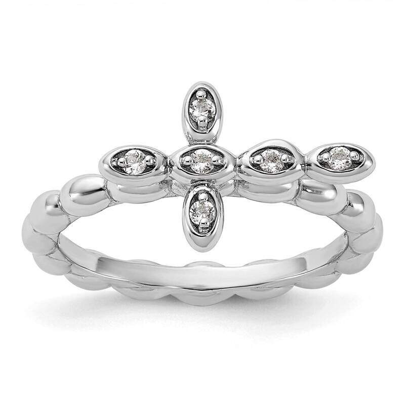 Stackable Expressions Rhodium-Plated White Topaz Cross Ring Sterling Silver QSK2204