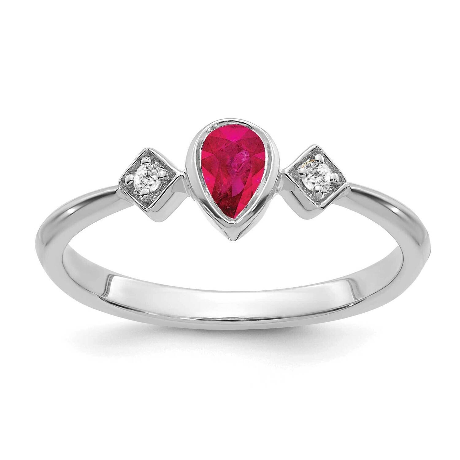 Pear Bezel Ruby Diamond Ring 14k White Gold RM7234-RU-004-WA