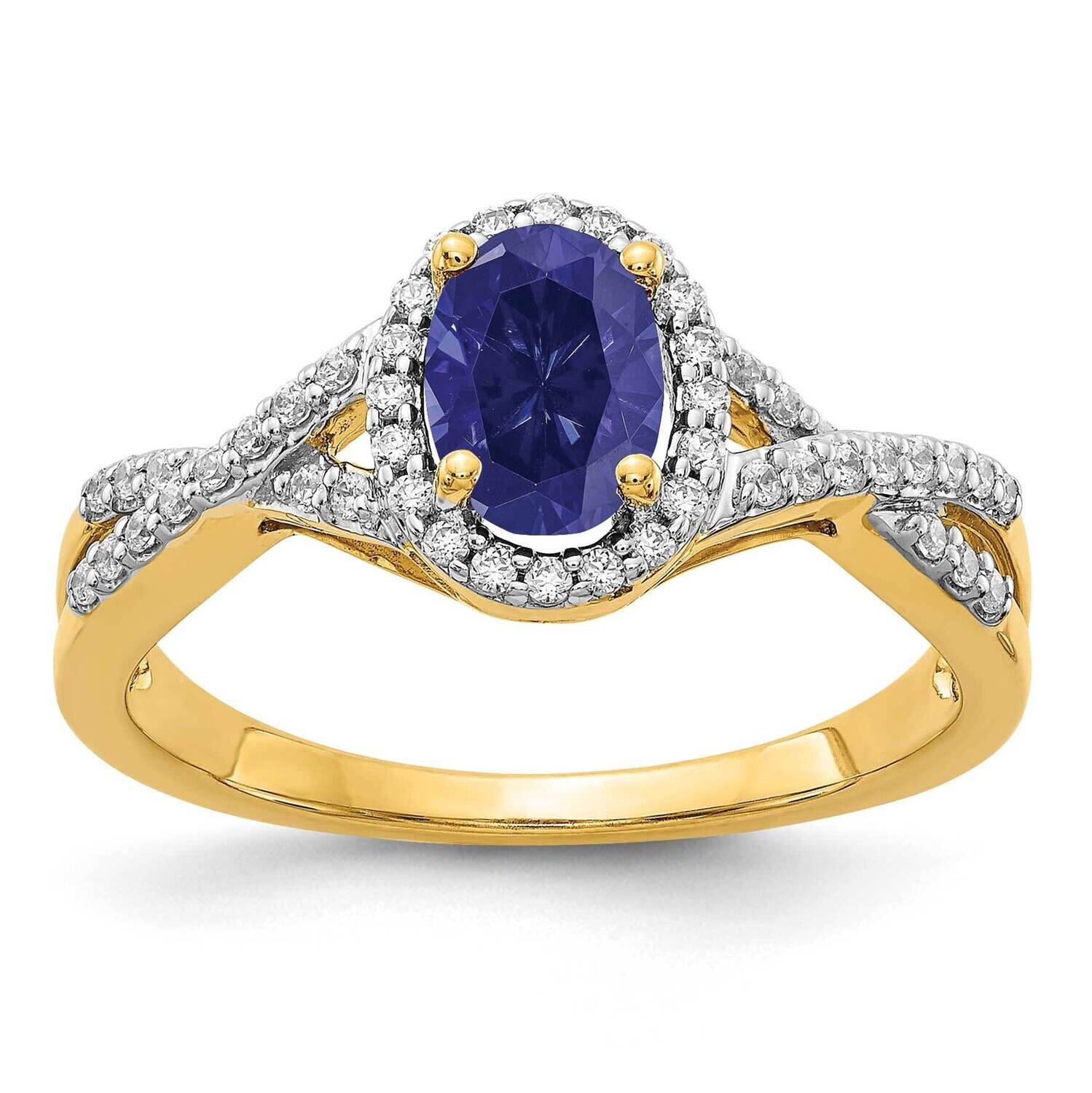 Diamond Created Sapphire Oval Halo Ring 14k Gold RM5759-CSA-020-YAA