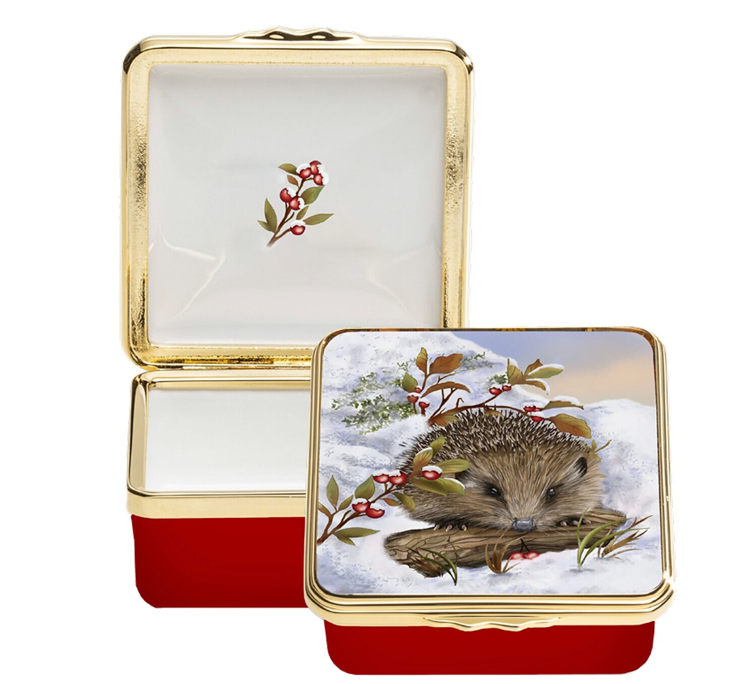 Halcyon Days Woodland Hedgehog in the Snow Enamel Box ENWHS0658G, MPN: ENWHS0658G, 5056327813187