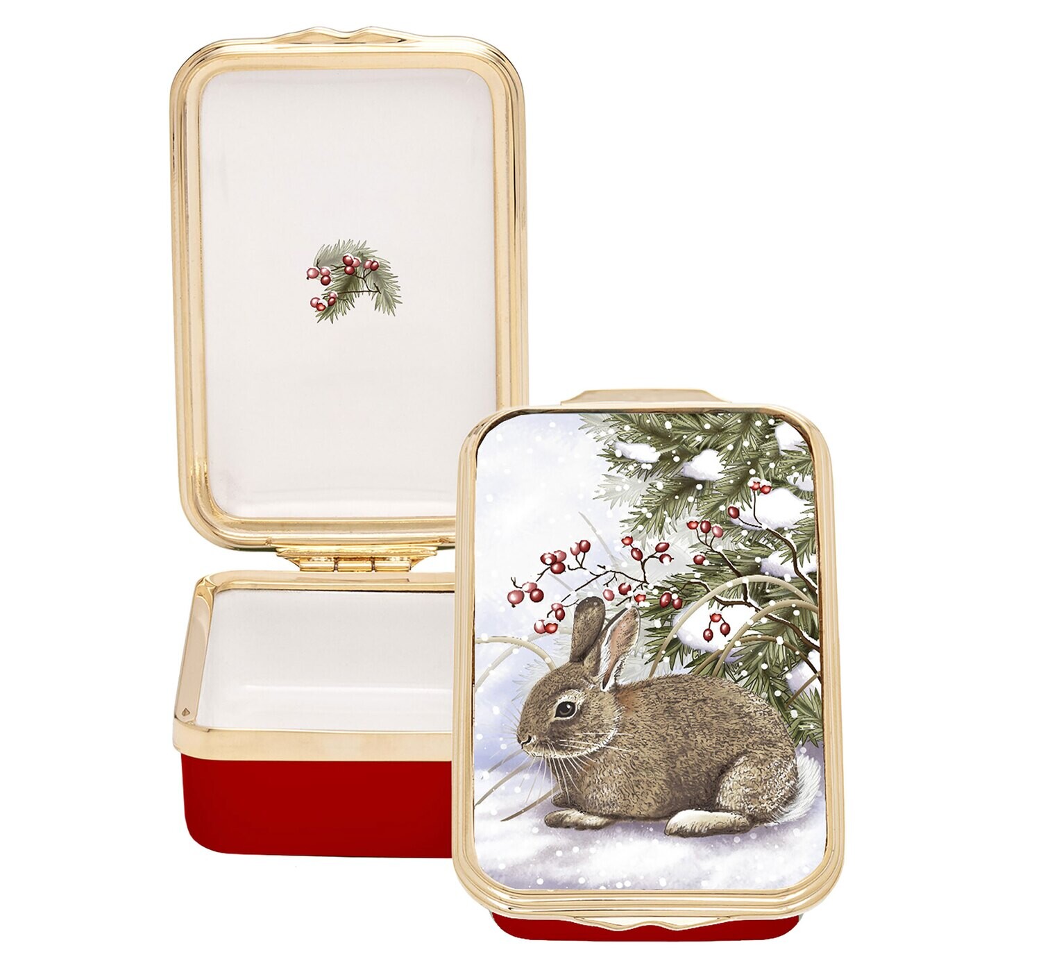Halcyon Days Woodland Rabbit in the Snow Enamel Box ENWRS0623G
