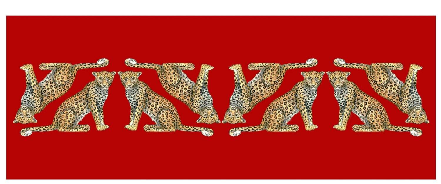 Halcyon Days Twin Leopards Red 170 x 65 70% Wool 30% Silk Scarf SAMWL06WS65