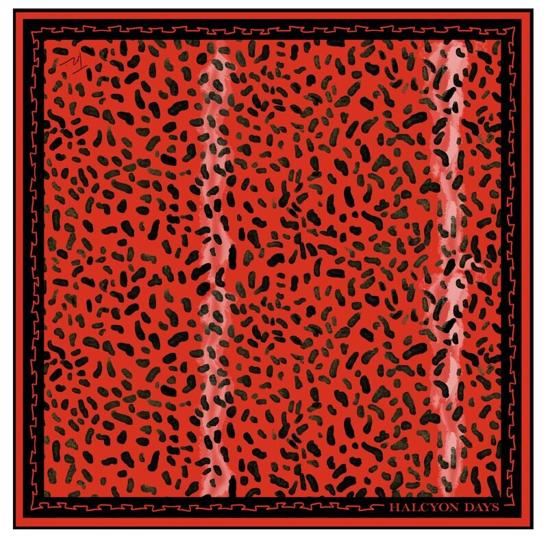 Halcyon Days TR Leopard Red 90 x 90 100% Silk Scarf SATRA06SS90