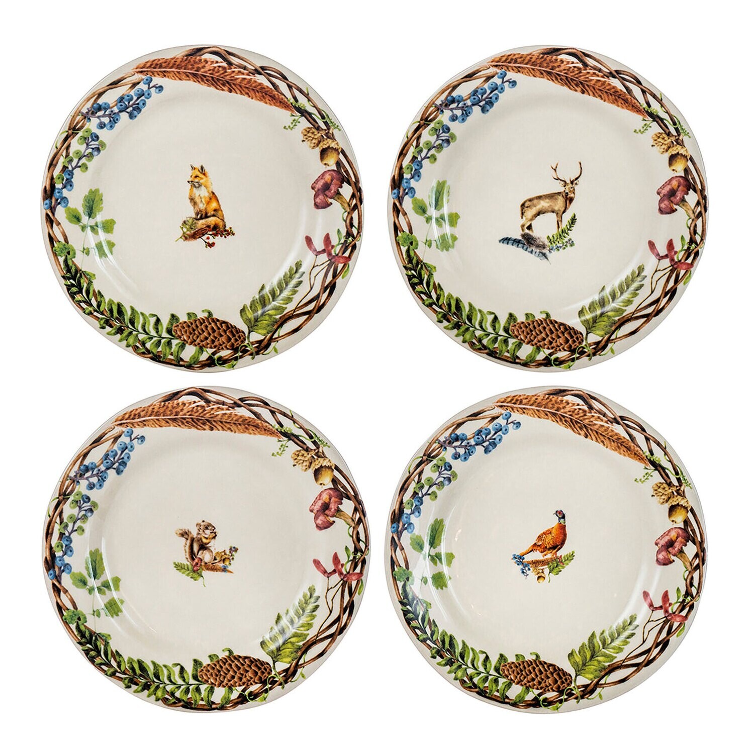 Juliska Forest Walk Animal Dessert Salad Plates Assorted Set of 4 CWFB63SET/90, MPN: CWFB63SET/90, …