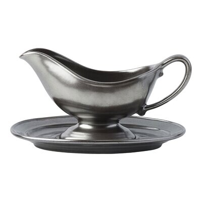 Juliska Pewter Stoneware Sauce Boat and Stand KP32SET/91, MPN: KP32SET/91, 810113170671