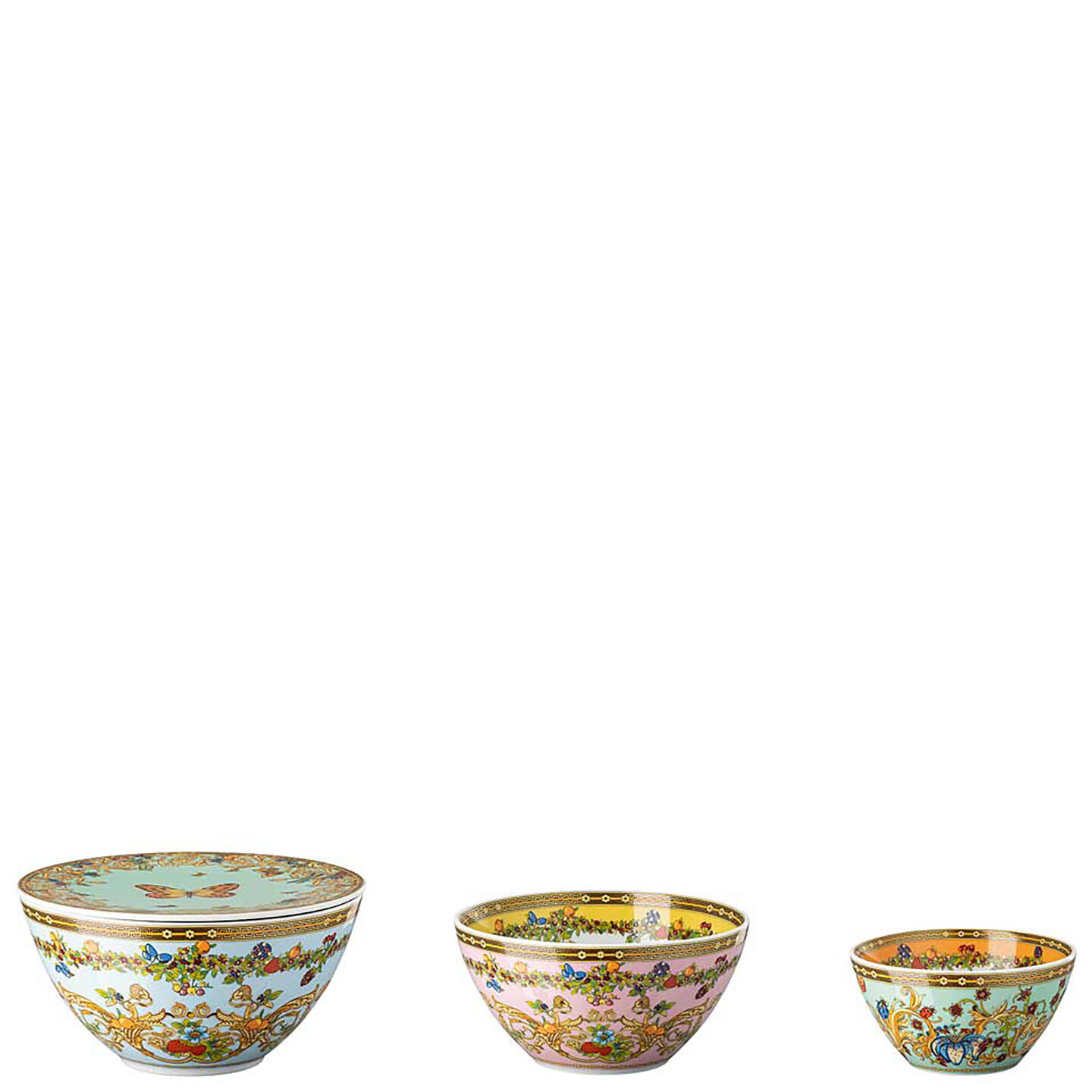 Versace Butterfly Garden Modern Bowl Set 4 pcs Bowls 4 3 4 in 6 in 7 in &amp; Lid 19335-409609-28718