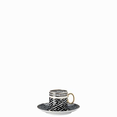 Versace La Greca Signature Black AD Cup &amp; Saucer 19335-403765-14715, MPN: 19335-403765-14715, 79095…