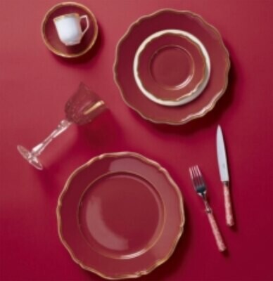 Raynaud Limoges Mazurka Or Red Coffee Saucer 5.1 in 0870-01-355013, MPN: 0870-01-355013,