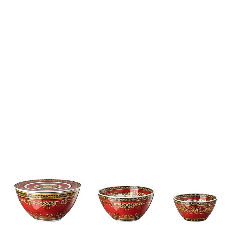 Versace Medusa Red Modern Bowl Set 4 pcs Bowls 4 3 4 in 6 in 7 in &amp; Lid 19335-409605-28718