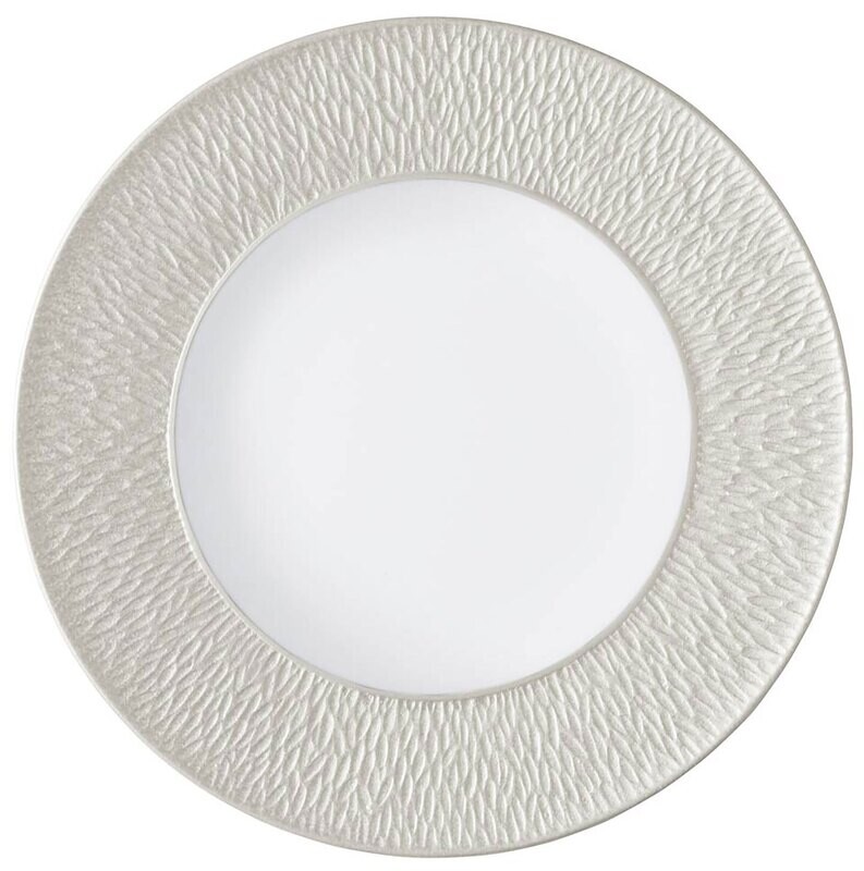 Raynaud Limoges Mineral Irise Pearl Grey Deep plate with engraved rim 10.6 in 0344-23-250027