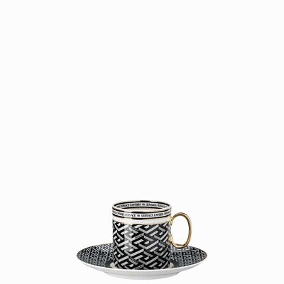 Versace La Greca Signature Black Coffee Cup &amp; Saucer 19335-403765-14740, MPN: 19335-403765-14740, 7…