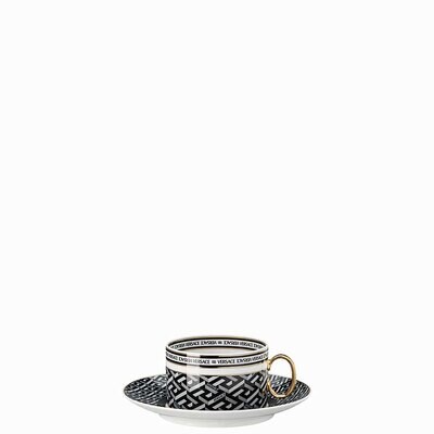 Versace La Greca Signature Black Tea Cup &amp; Saucer 19335-403765-14640, MPN: 19335-403765-14640, 7909…