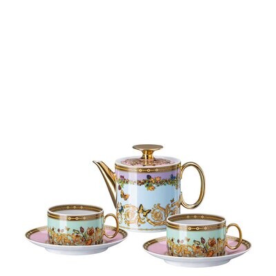 Versace Butterfly Garden Modern Tea Set for Two Incl. Tea Pot &amp; 2 Tea Cups Saucers 19335-409609-287…