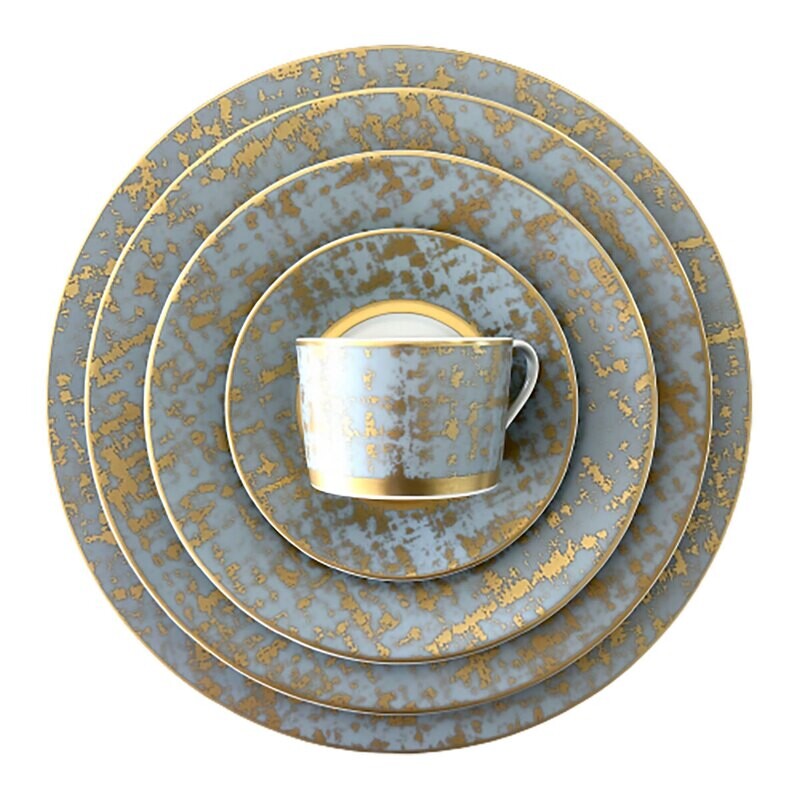 Royal Limoges Tweed Grey & Gold Rectangular Cake Platter 15.75 Inch L330-REC20847