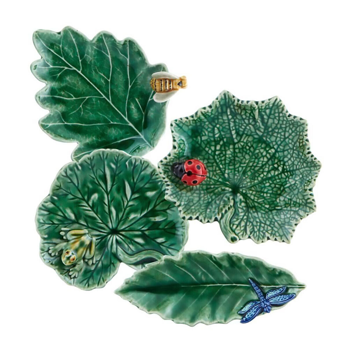 Bordallo Pinheiro Pinheiro Countryside Leaves Set of 4 Assorted Leaves Bee Frog Ladybug Dragonfly 6…