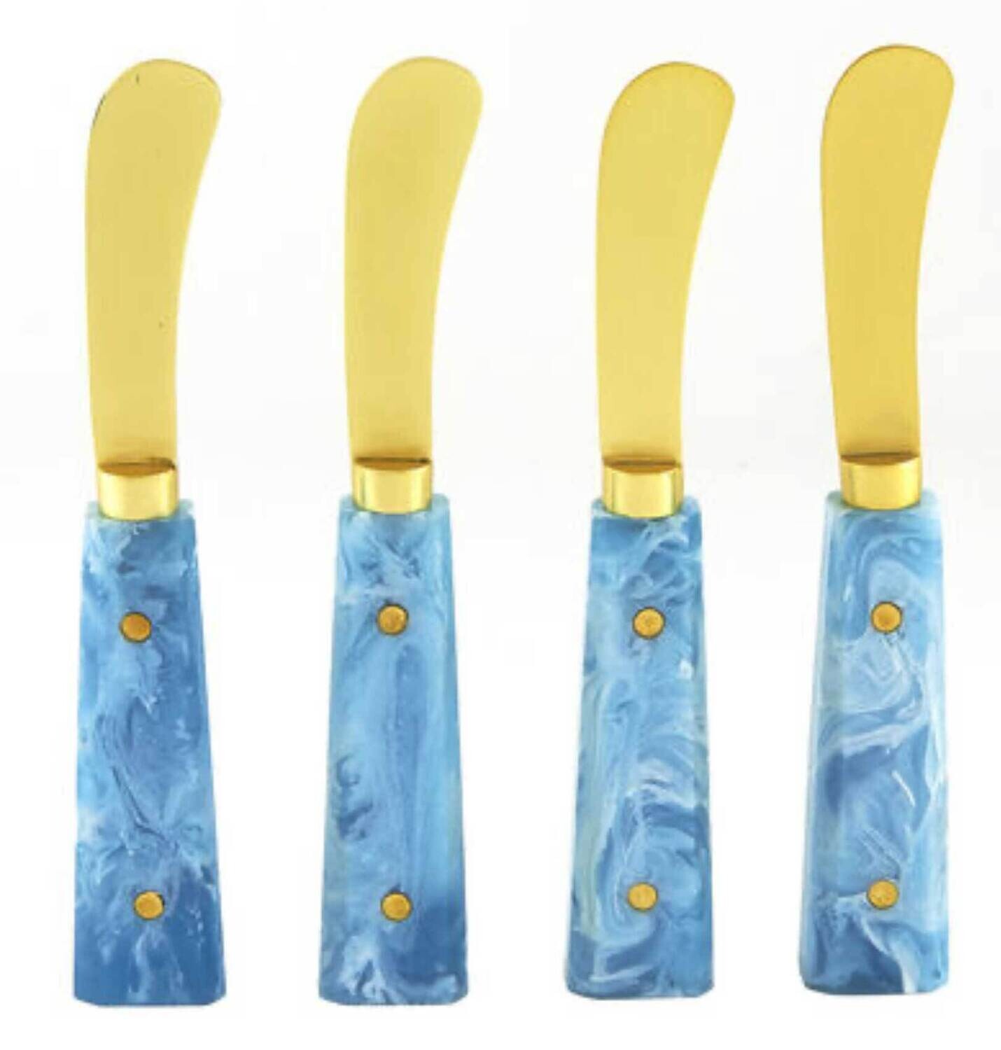 Tizo Butter Spreader Gold Finish Blue Set of 4 2349BL/SP, MPN: 2349BL/SP,