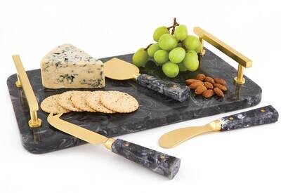 Tizo Cheese Board 8x13 Gray Set Platter Gold 2349GY/TY, MPN: 2349GY/TY,