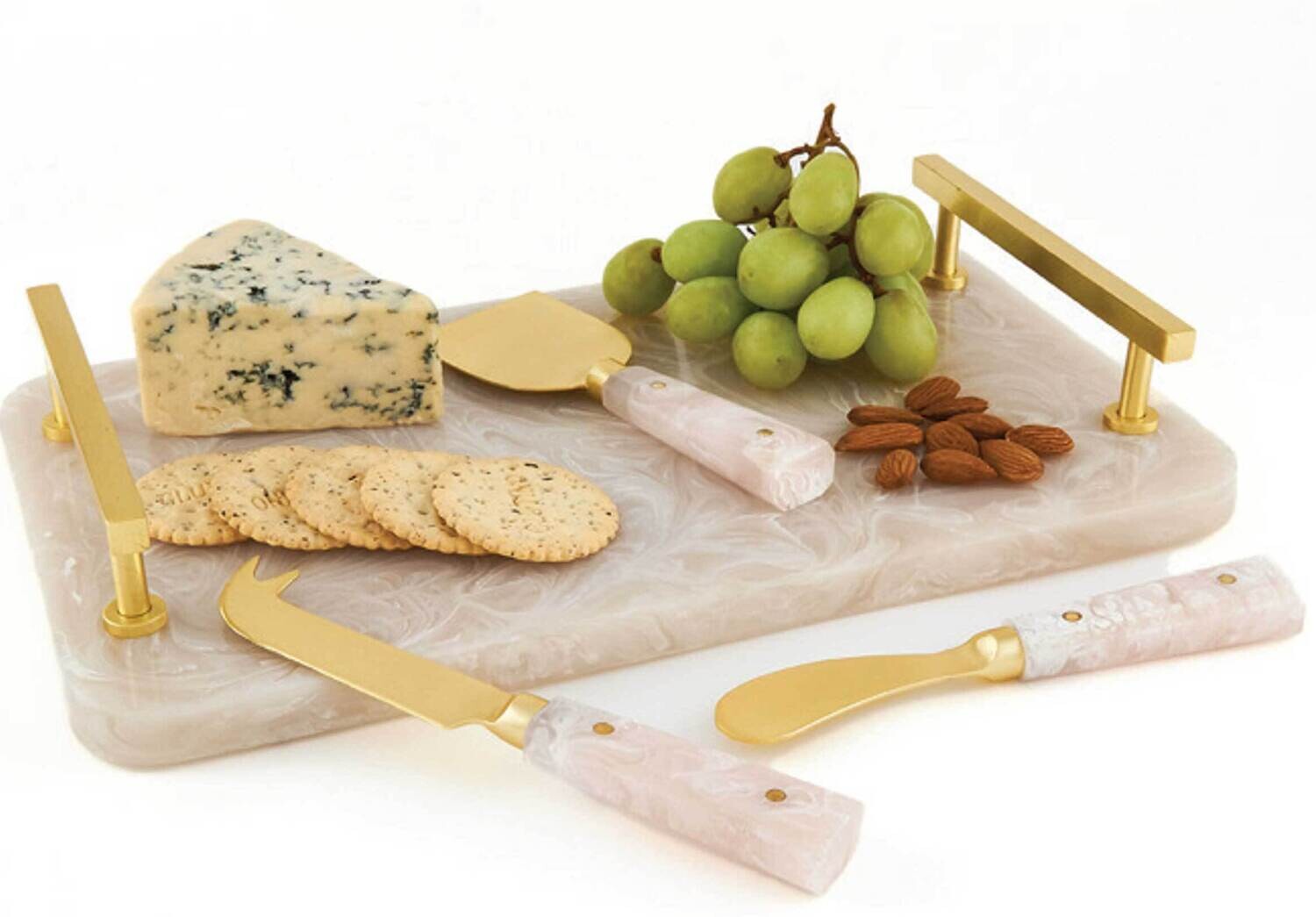 Tizo Cheese Board 8x13 White Platter Gold Handled 2349WH/TY, MPN: 2349WH/TY,