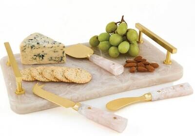 Tizo Cheese Board 8x13 White Platter Gold Handled 2349WH/TY, MPN: 2349WH/TY,