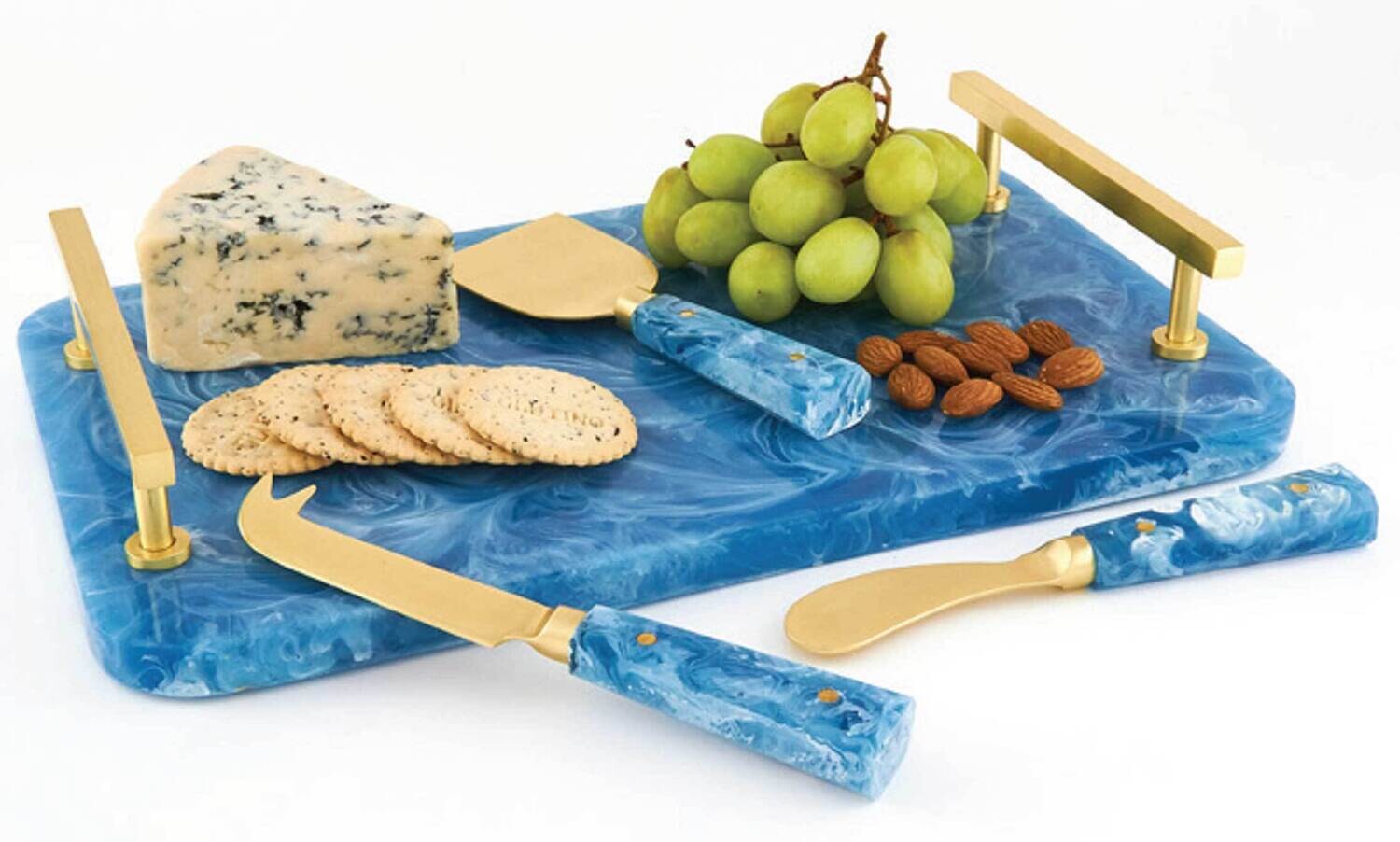 Tizo Cheese Board 8x13 Blue Set Gold Tray Platter 2349BL/TY, MPN: 2349BL/TY,