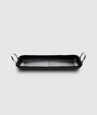 Mary Jurek Black Leather Rect Tray with Ring Handles 5&quot; x 12&quot; DLT001, MPN: DLT001,