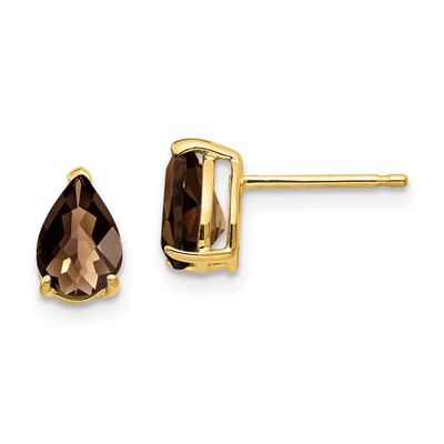 7x5 Pear Checker-Cut Smoky Quartz Earrings 14k Gold XE80CQ, MPN: XE80CQ, 883957103181
