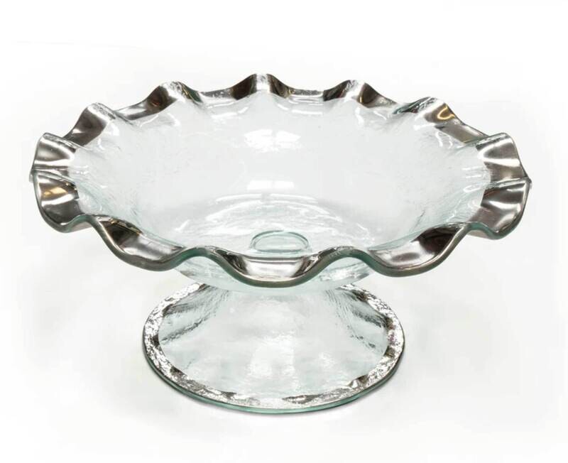 Annieglass Ruffle Platinum 13 Inch Footed Serving Bowl P182