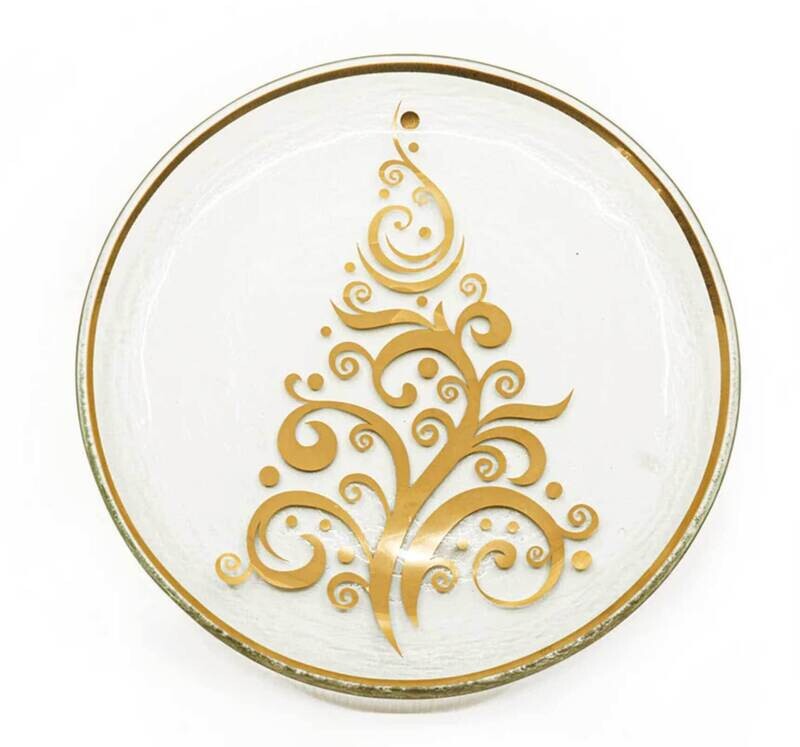 Annieglass Holiday Gold 8 1/2 Inch X-Mas Tree Plate CT103G