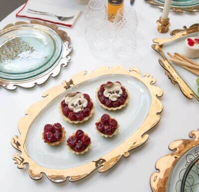 Annieglass Rococo Gold 11 X 17 Inch Oval Platter RR116G, MPN: RR116G, UPC: 690432116457