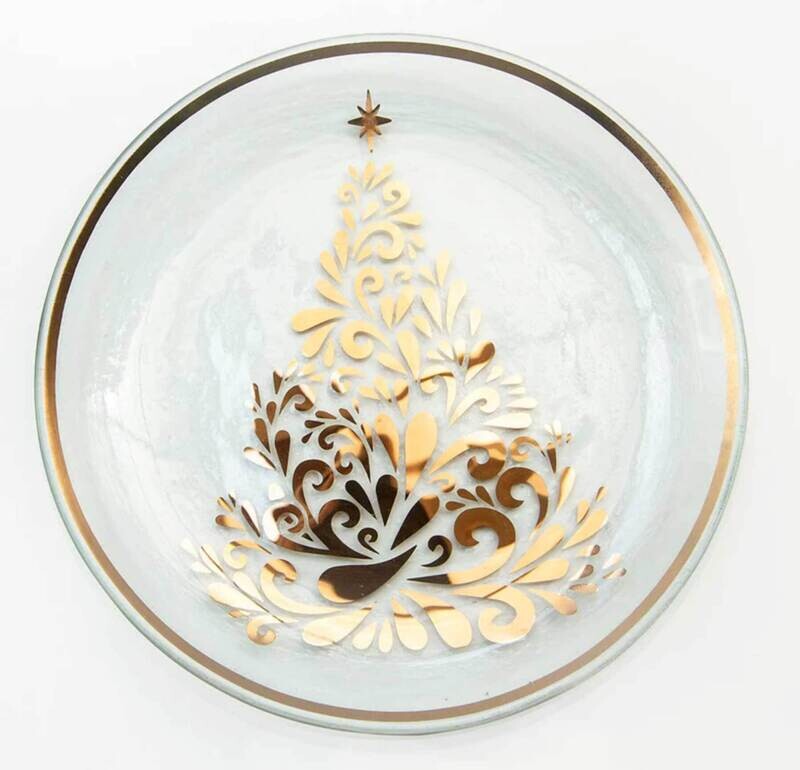 Annieglass Holiday Gold 8 1/2 Inch X-Mas Tree Plate CT102G