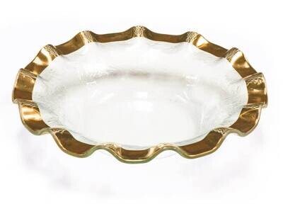 Annieglass Ruffle Gold 13 Inch Serving Bowl G137, MPN: G137, UPC: 690432137117
