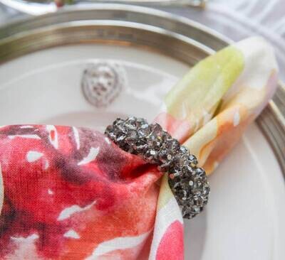 Crown Linen Designs Napkin Ring Set of 4 Crystal Grey NR022Gry