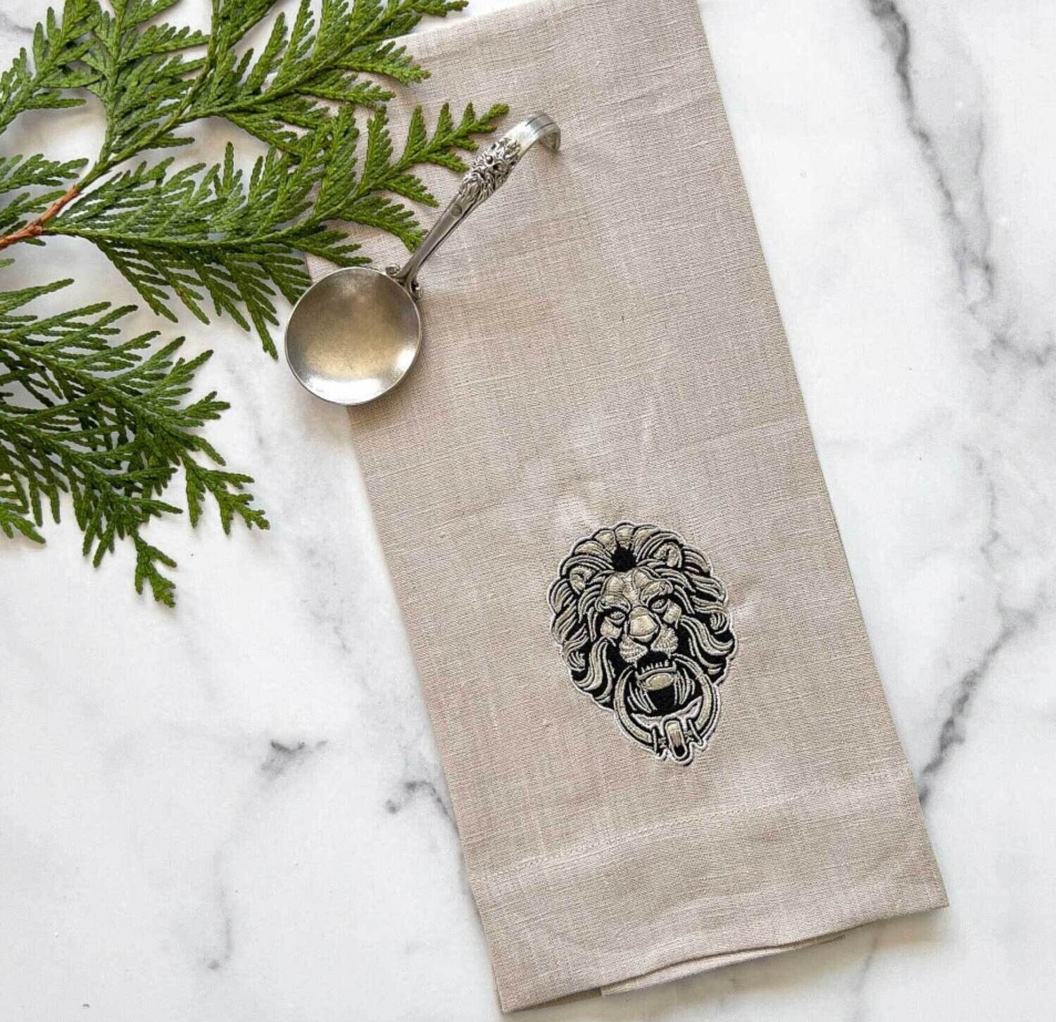 Crown Linen Designs Towel Italian Lion Soft Flax Black Taupe T2208
