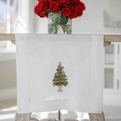 Crown Linen Designs Runner Tree with Trim White Red Green 22&quot; x 108&quot; R162108