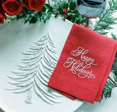 Crown Linen Designs Towel Happy Holidays Red White T9202