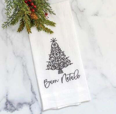 Crown Linen Designs Towel Buon Natale White Black T1067