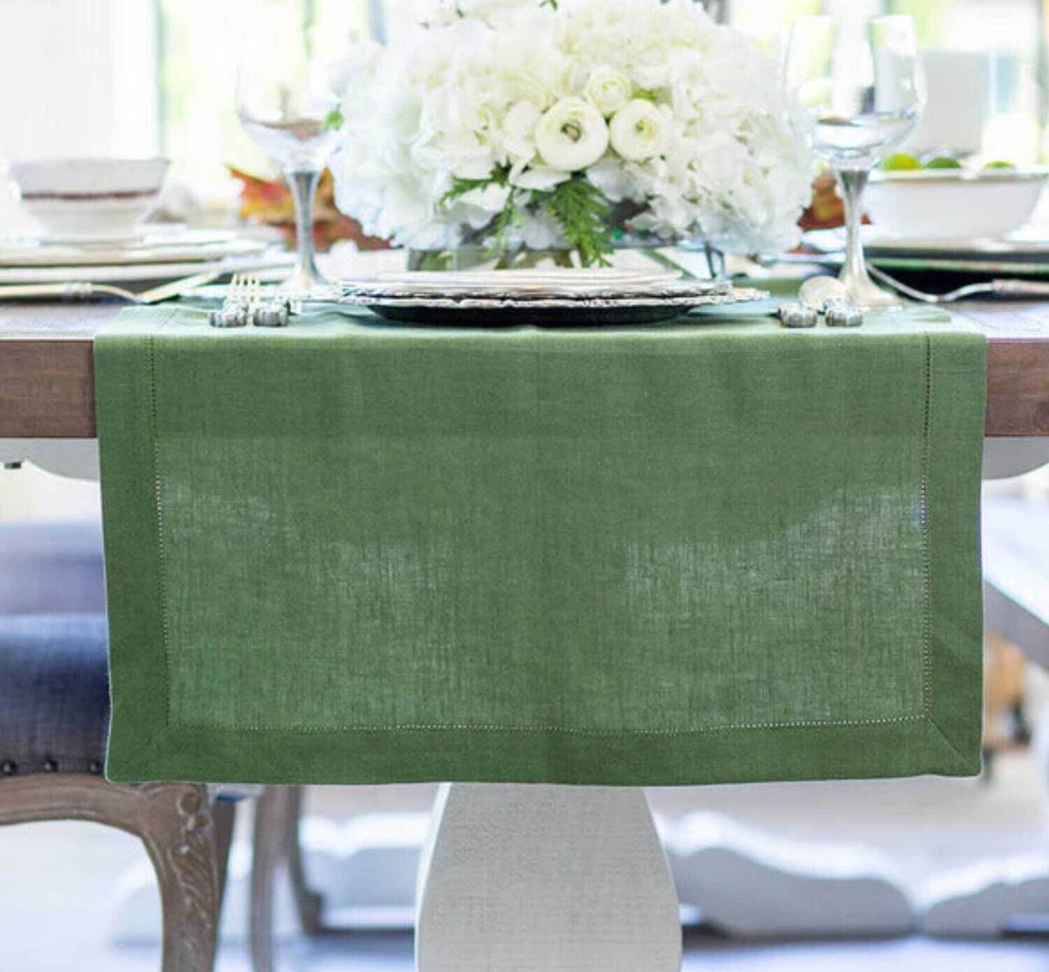 Crown Linen Designs Runner Hemstitch Evergreen 17&quot; x 70&quot; R31570