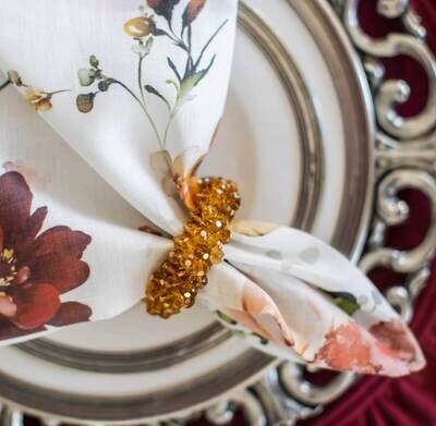 Crown Linen Designs Napkin Ring Set of 4 Crystal Amber NR022A