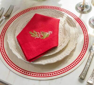 Crown Linen Designs Placemat Palermo Perla Cream Red PL624