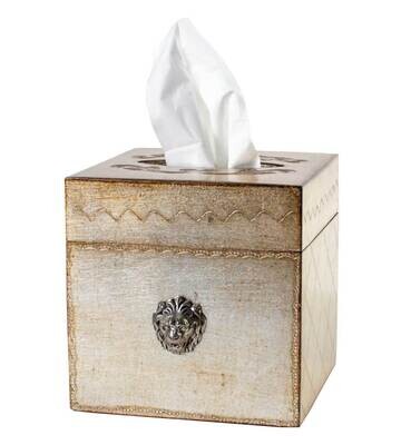 Arte Italica Florentino Leone Wooden Tissue Box Holder Antique Silver FLO305S