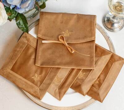 Crown Linen Designs Cocktail Napkin Set of 4 Crown Velvet Harvest Gold C720