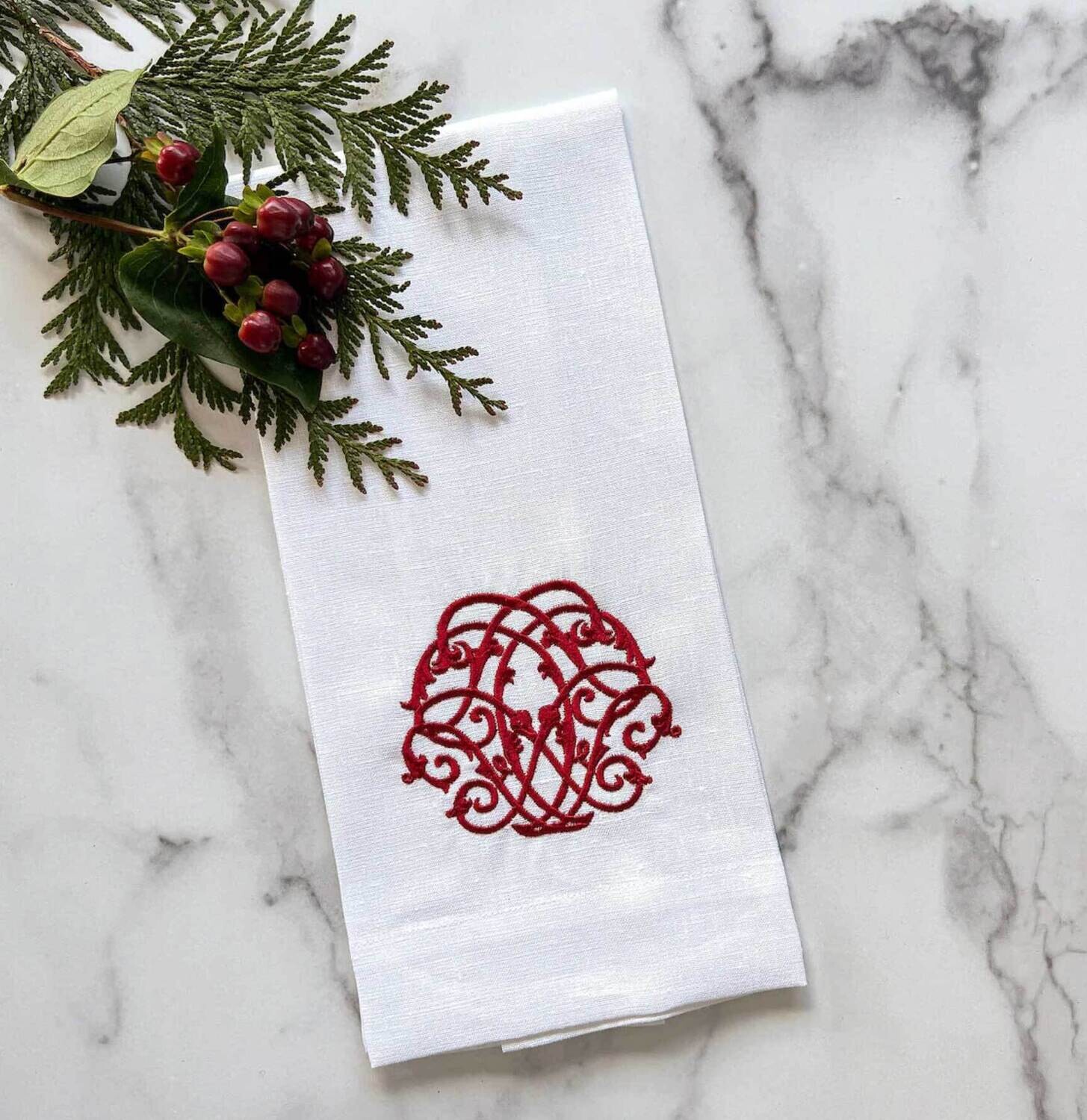 Crown Linen Designs Towel Baroque White Red T1168