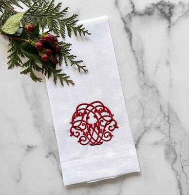 Crown Linen Designs Towel Baroque White Red T1168