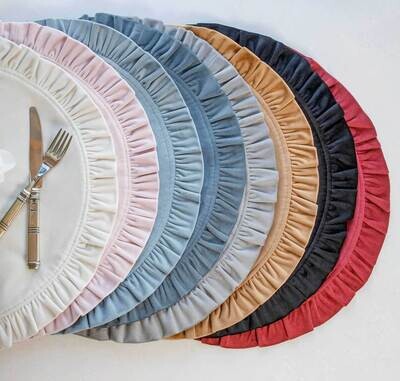 Crown Linen Designs Placemat Round Ruffle Velvet Red P843